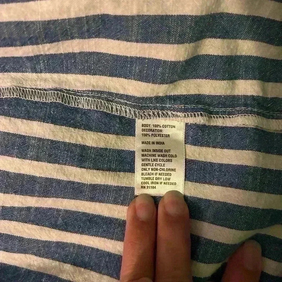 Crown and Ivy size 2 blue and white dress with navy tassels on sleeve and neck - Picture 4 of 4